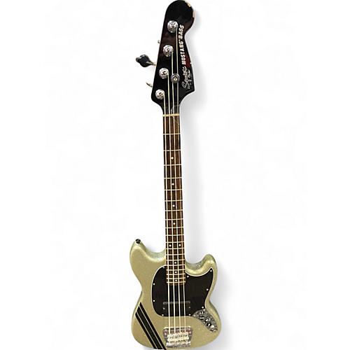 Used Squier Mikey Way Signature Mustang Silver Sparkle Electric Bass Guitar Silver Sparkle