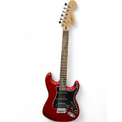 Used Squier Standard Stratocaster Red with Black and White Stripes Solid Body Electric Guitar
