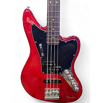 Used Squier Vintage Modified Jaguar Bass Crimson Red Transparent Electric Bass Guitar