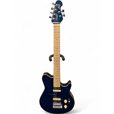 Used Sterling by Music Man S.U.B. Axis Flame Maple Top Blue Solid Body Electric Guitar