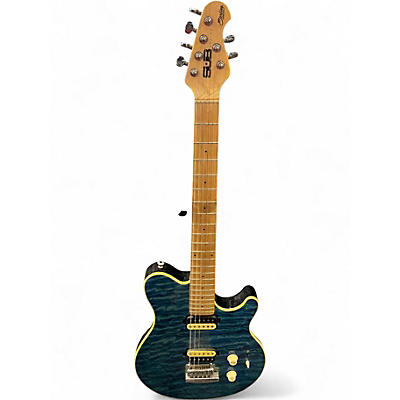 Used Sterling by Music Man Sub AX3 Axis Blue Matteo Solid Body Electric Guitar