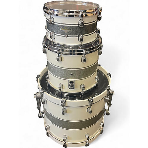 Used TAMA 3 Piece Starclassic Silver Snow Racing Stripe Drum Kit Silver Snow Racing Stripe