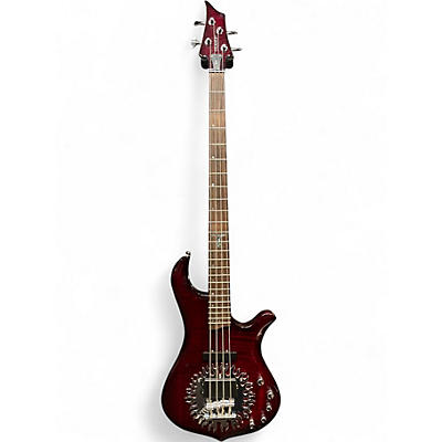 Used Traben Sun Crimson Red Trans Electric Bass Guitar