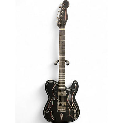Used Trussart Pinstriped Steelcaster Black Hollow Body Electric Guitar