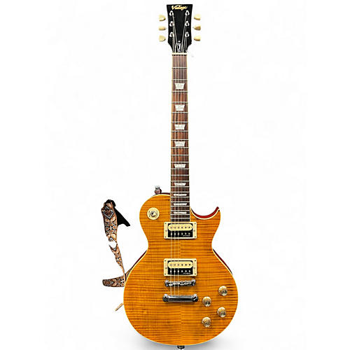 Used Vintage V100AFD Paradise Flamed Amber Solid Body Electric Guitar Flamed Amber