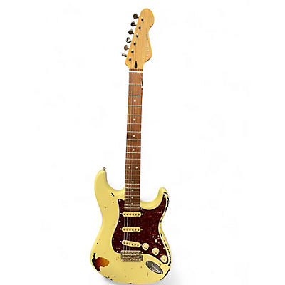 Used Vintage V6 ICON DISTRESSED WHITE OVER SUNBURST Solid Body Electric Guitar
