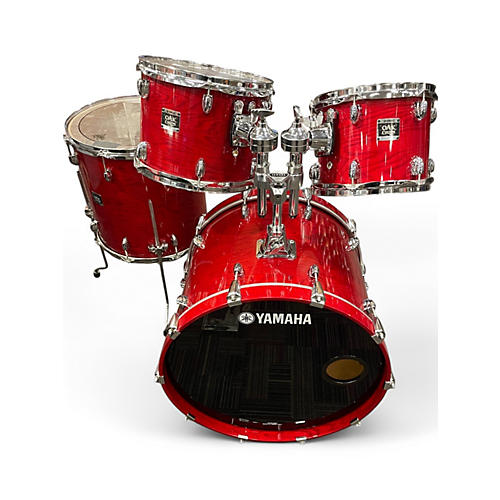 Used Yamaha 4 Piece Oak Custom Red Gloss Drum Kit Red Gloss