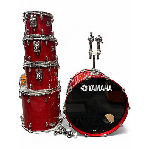 Used Yamaha 5 Piece Oak Custom Trans Red Drum Kit Trans Red