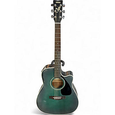 Used Yamaha FGX412CMAB Trans Green Acoustic Electric Guitar