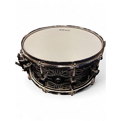 Used ddrum 14in Reflex Tattooed Lady Engraved Black Steel Snare Chrome Drum