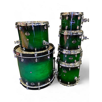 ddrum Used ddrum 6 Piece DOMINION BIRCH Ash Veneer Green Burst Drum Kit