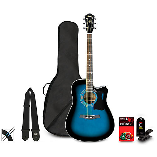 Ibanez V70CE Dreadnought Acoustic-Electric Guitar Pack Transparent Blue