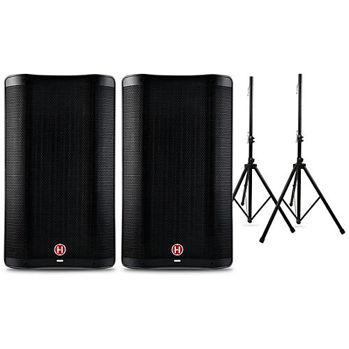 Harbinger VARI 2300 Series Powered Speakers Package with Speaker Stands 12