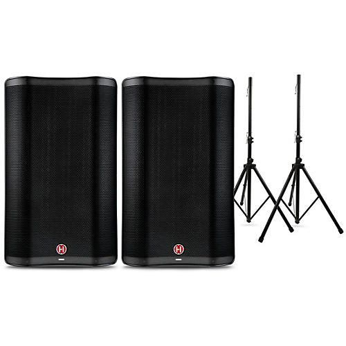 Harbinger VARI 2300 Series Powered Speakers Package with Speaker Stands 15