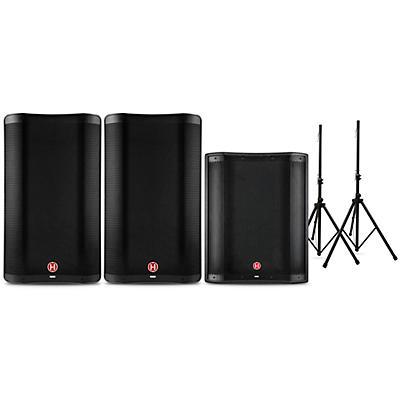 Harbinger VARI 2300 Series Powered Speakers and V2318S Subwoofer Package With Speaker Stands