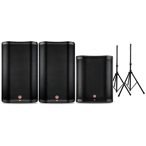 Harbinger VARI 2300 Series Powered Speakers and V2318S Subwoofer Package With Speaker Stands 15