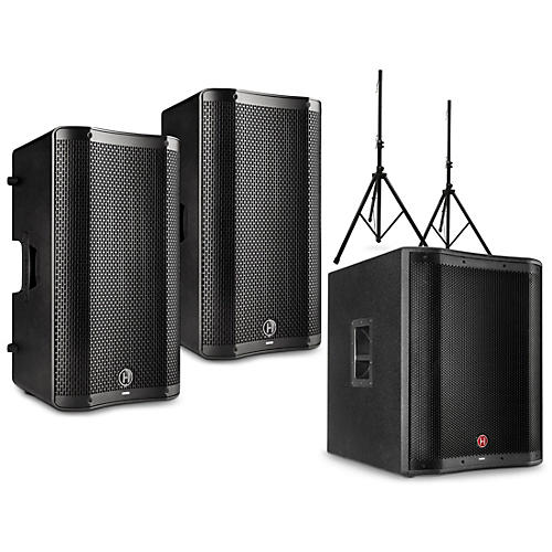 Harbinger VARI 4000 Series Powered Speakers Package with V2318S Subwoofer and Stands 12