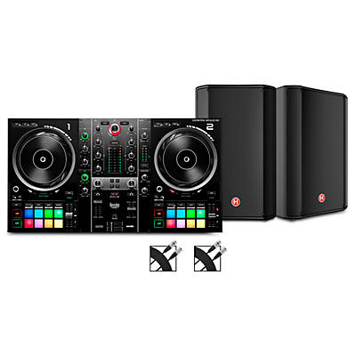 Harbinger VARI V1112 12" Powered Speakers Package With Hercules DJ Inpulse 500 DJ Controller and Cables