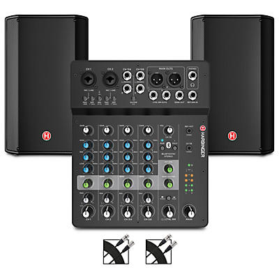 Harbinger VARI V1112 12" Powered Speakers Package With LV8 Mixer & Cables