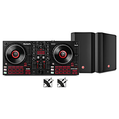 Harbinger VARI V1112 12" Powered Speakers Package With Numark Mixtrack Platinum FX DJ Controller and Cables