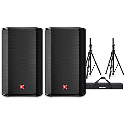 Harbinger VARI V1112 12" Powered Speakers Pair With Speaker Stands