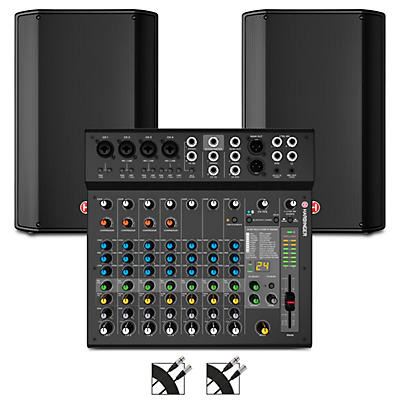 Harbinger VARI V1115 15" Powered Speakers Package With LX12 Mixer & Cables