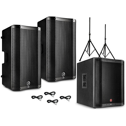 Harbinger VARI V4000 Series Powered Speakers Package with V2318S Subwoofer, Stands and Cables 12