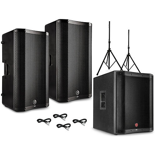 Harbinger VARI V4000 Series Powered Speakers Package with V2318S Subwoofer, Stands and Cables 15
