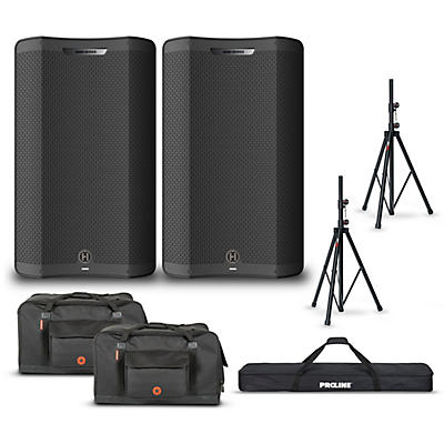 Harbinger VARI V4415 15" 675W Powered Speakers Package With Bags & Stands
