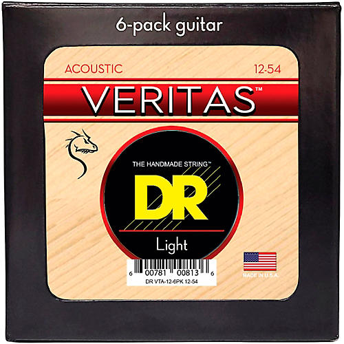 DR Strings VERITAS Uncoated Accurate Core Technology Acoustic Guitar Strings 6-Pack Light (12-54)