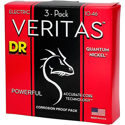 DR Strings VERITAS Uncoated Accurate Core Technology Electric Guitar Strings 3-Pack