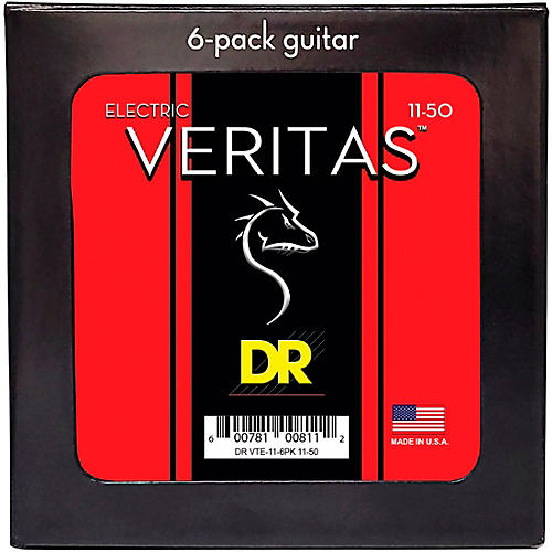 DR Strings VERITAS Uncoated Accurate Core Technology Electric Guitar Strings 6-Pack Heavy (11 - 50)