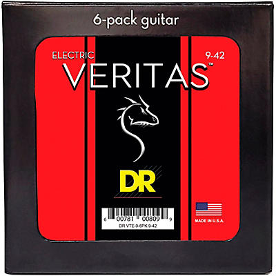 DR Strings VERITAS Uncoated Accurate Core Technology Electric Guitar Strings 6-Pack