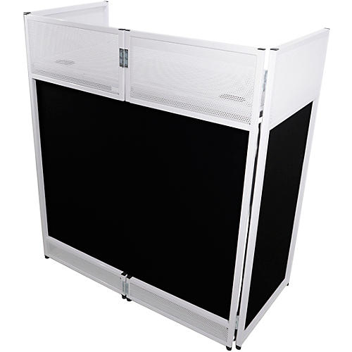 ProX Truss VISTA DJ Booth Facade Table Station with White/Black Scrim kit and Padded Travel Bag White