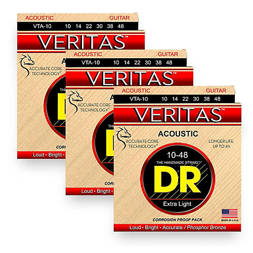 DR Strings Veritas - Perfect Pitch with Dragon Core Technology Custom Light Acoustic Strings (10-48) 3 Pack