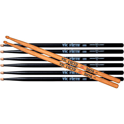Vic Firth Vic Firth 3 Pairs of Black American Classic Drum Sticks With Free Pair of Terra Drum Sticks