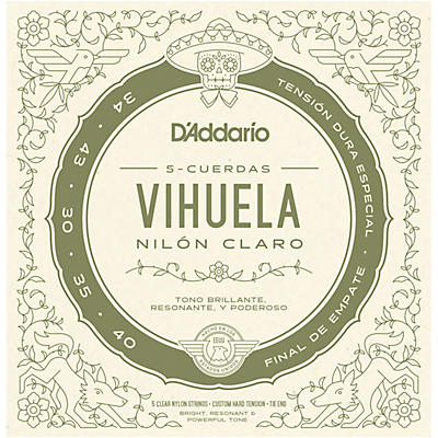 D'Addario Vihuela 5 String Set, Clear Nylon, Custom Hard Tension