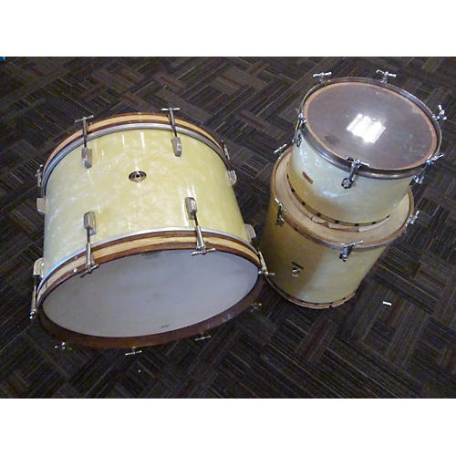 Ludwig Vintage 1910s Ludwig 3 piece Leedy Single Tack Head Vanilla Drum Kit vanilla