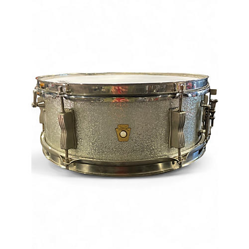 Vintage 1950s Ludwig 5.5X14 Keystone Snare Silver Sparkle Drum Silver Sparkle 10