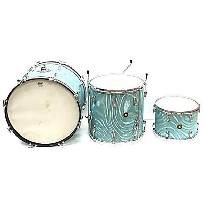 Vintage 1960s Gretsch Drums 3 piece Progressive Jazz Turquoise Satin Flame Drum Kit