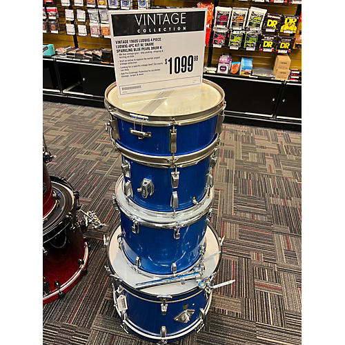 Ludwig Vintage 1960s Ludwig 4 piece Ludwig 4pc Kit W/ Snare Sparkling Blue Pearl Drum Kit Sparkling Blue Pearl