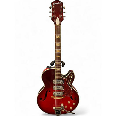 Vintage 1960s Silvertone 1454 Redburst Hollow Body Electric Guitar