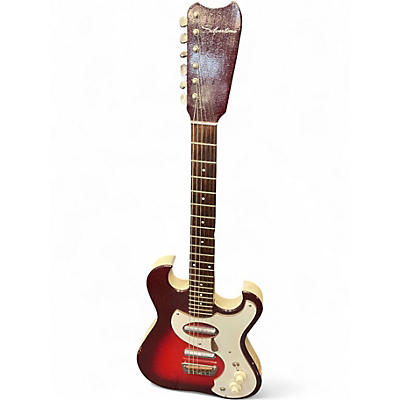 Vintage 1965 Silvertone 1457 Red Sunburst Sparkle Solid Body Electric Guitar