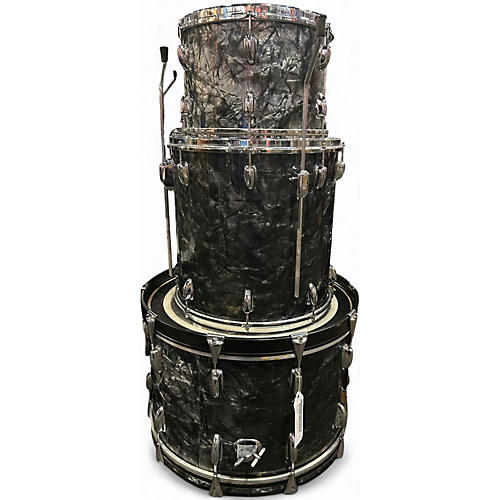 Vintage 1965 Slingerland 3 Piece Modern Jazz Black Diamond Pearl Drum Kit Black Diamond Pearl