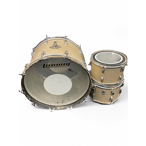 Vintage 1970s Ludwig 3 Piece Standard Metallic Silver Drum Kit Metallic Silver