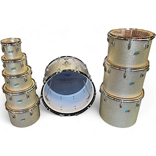 Vintage 1970s Ludwig 9 Piece Octoplus Gray Sparkle Drum Kit Gray Sparkle