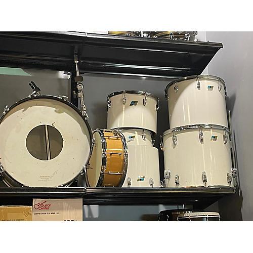 Ludwig Vintage 1970s Ludwig 9 piece EARLY '70S OLIVE BADGE DRUMKIT White Drum Kit White