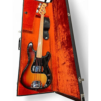 Vintage 1973 Fender Standard Precision Bass Fretless 3 Color Sunburst Electric Bass Guitar