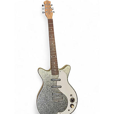 Vintage 1980s Danelectro DC-3 Silver Sparkle Hollow Body Electric Guitar