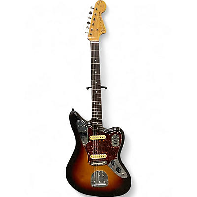 Vintage 1980s Fender 1962 Reissue Jaguar 3 Tone Sunburst Solid Body Electric Guitar